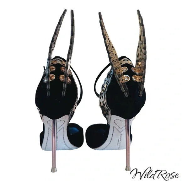 SOPHIA WEBSTER EVANGELINE D’ORSAY BLACK & ROSE GOLD BUTTERFLY WINGS PUMPS SZ 36
